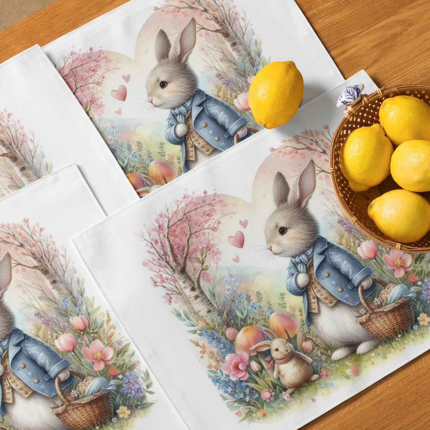 Easter Bunny Placemat Set: Floral Country Table Decor