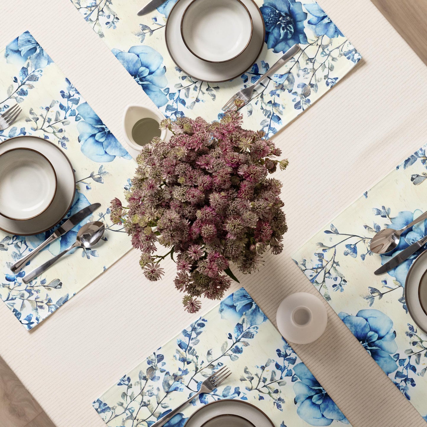 Blue Floral Placemat Set: Water-Resistant Table Mats, Set of 4