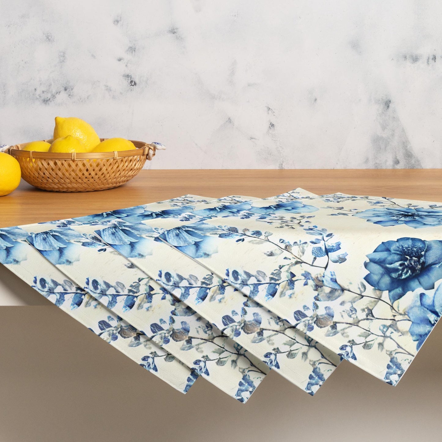 Blue Floral Placemat Set: Water-Resistant Table Mats, Set of 4
