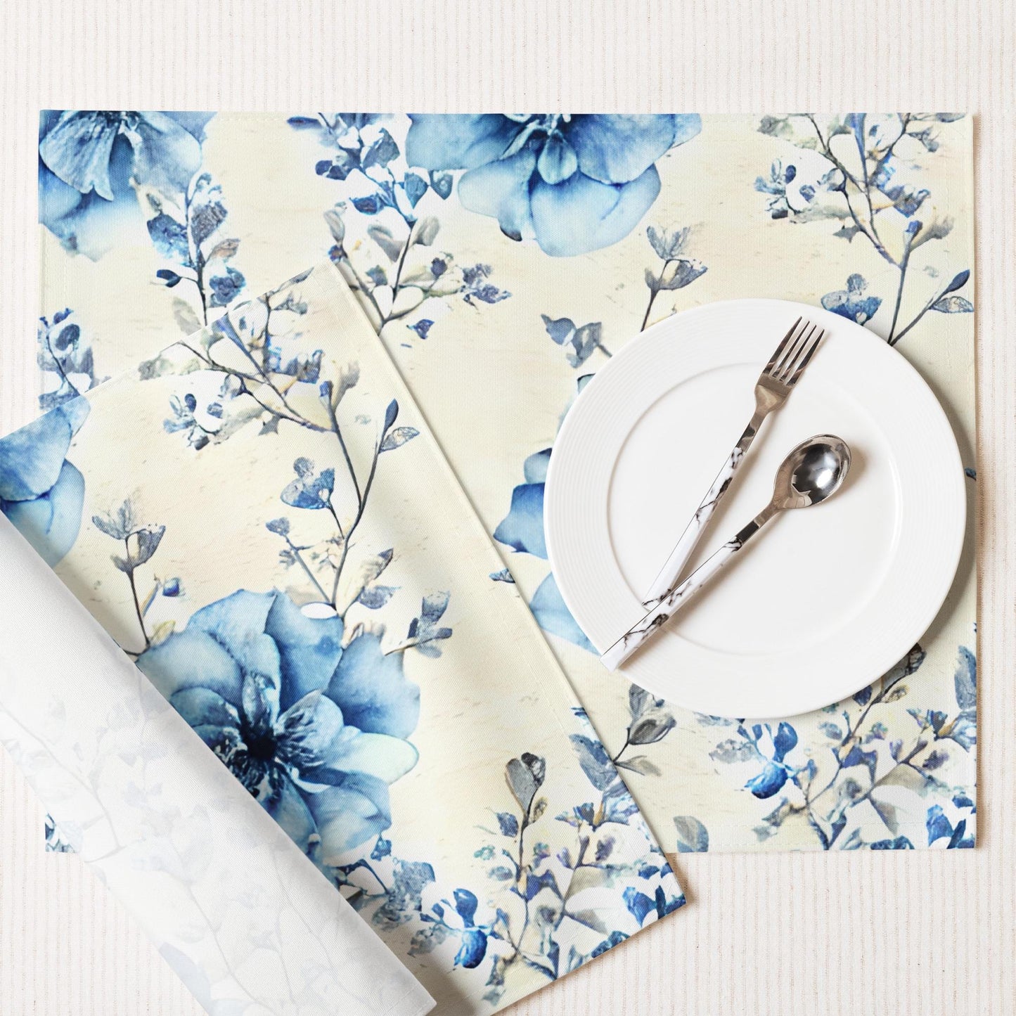 Blue Floral Placemat Set: Water-Resistant Table Mats, Set of 4