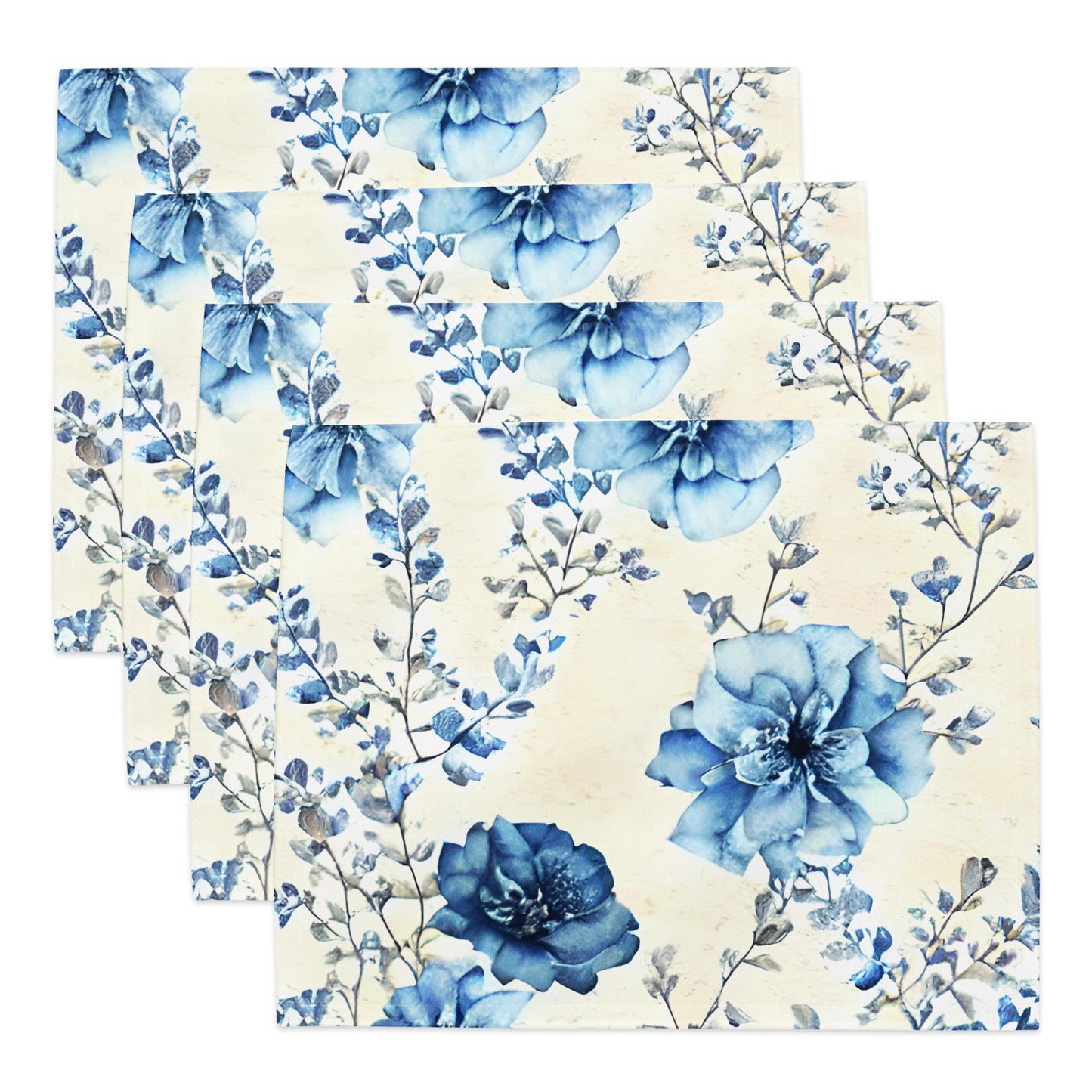 Blue Floral Placemat Set: Water-Resistant Table Mats, Set of 4