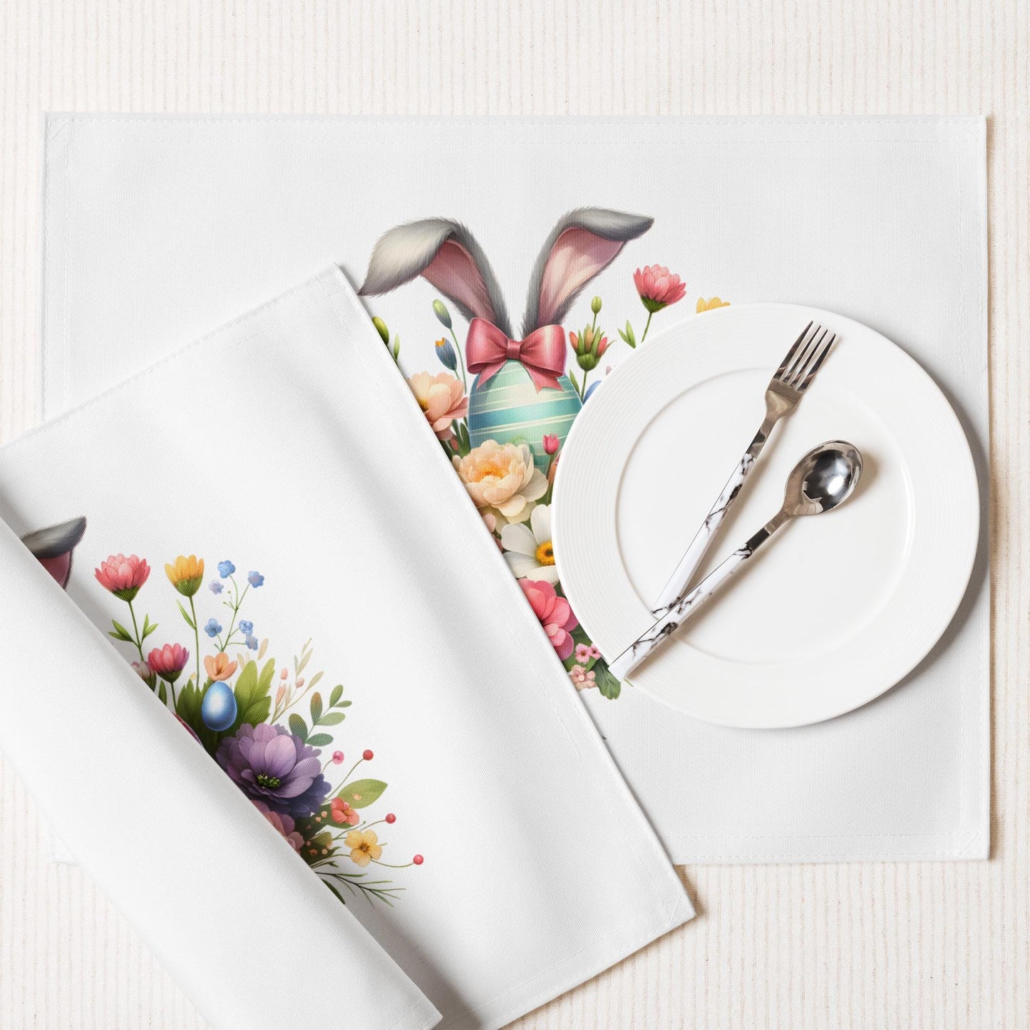 Easter Bouquet Placemat Set: Floral Bunny Table Decor