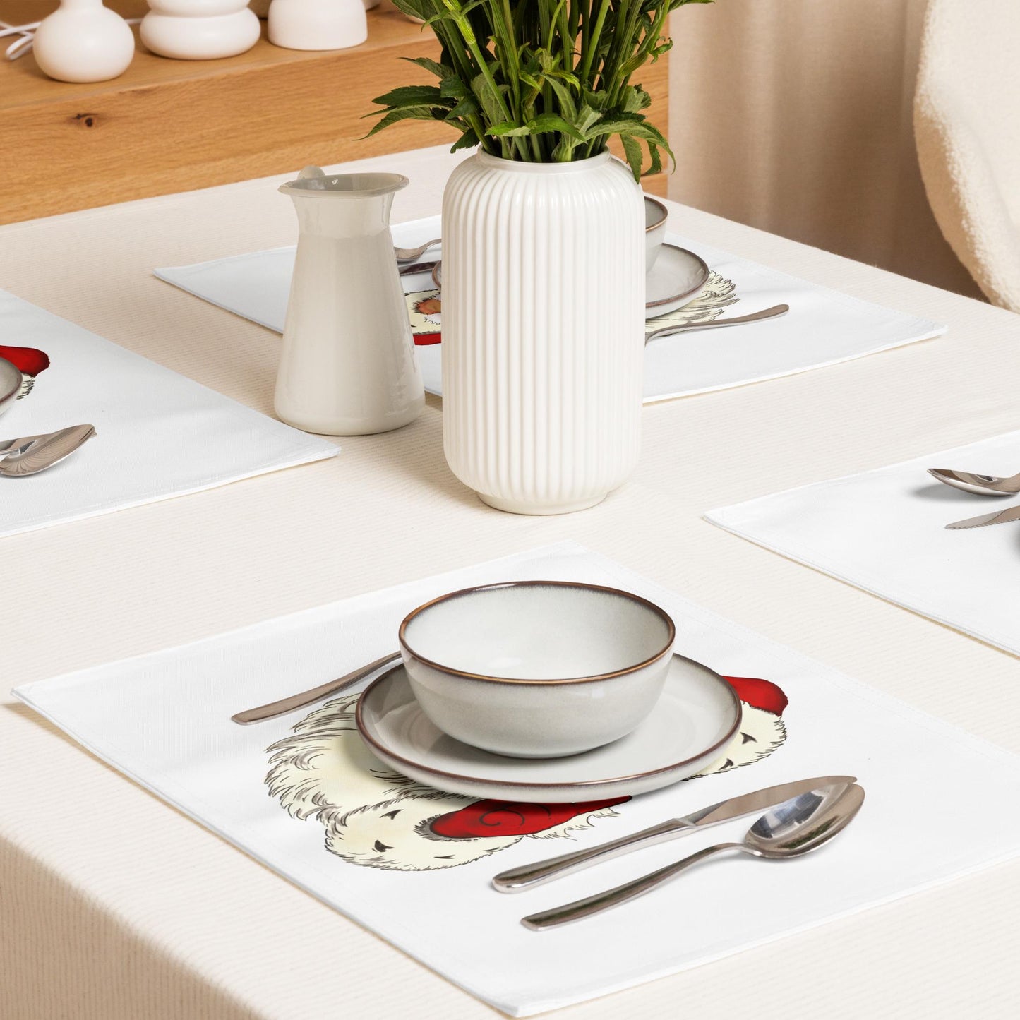 Santa Placemats Set: Christmas Table Decor, Water-Resistant