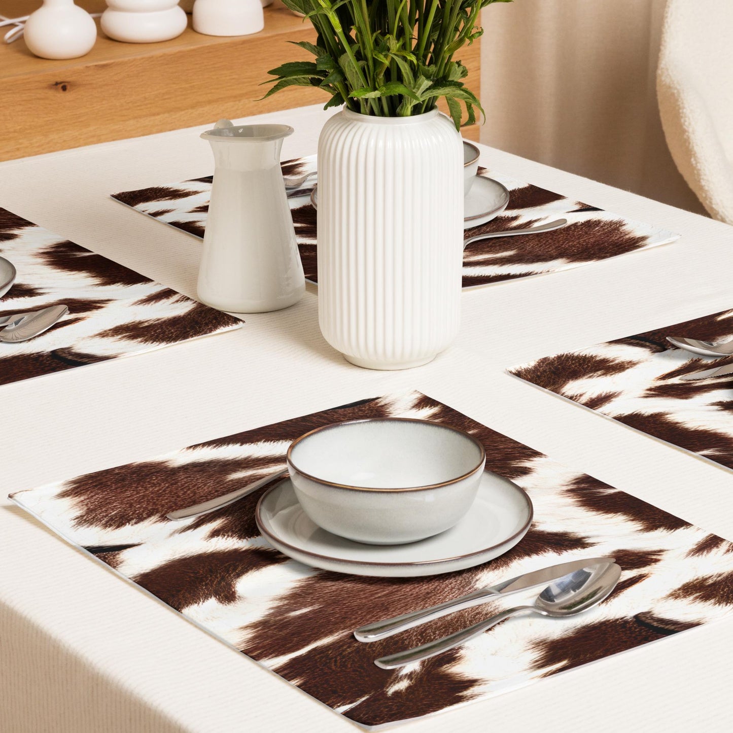 Cow Print Placemat Set: Country Western Table Decor