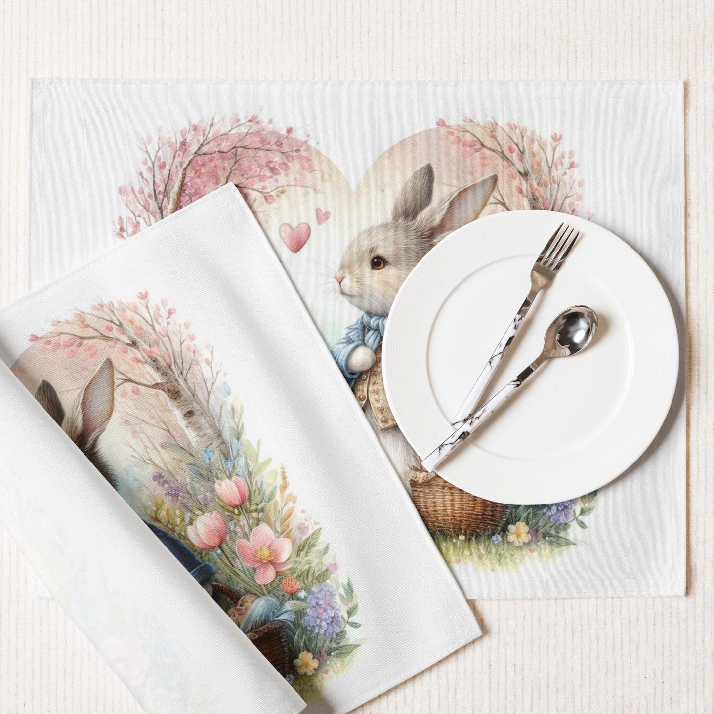Easter Bunny Placemat Set: Floral Country Table Decor
