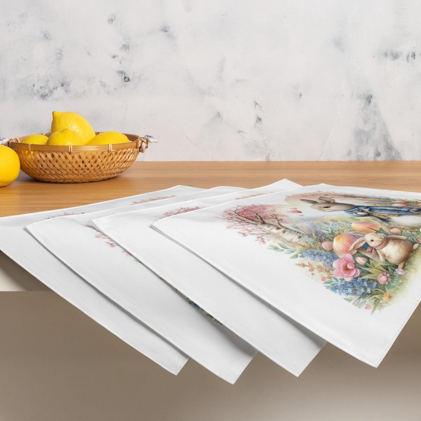 Easter Bunny Placemat Set: Floral Country Table Decor