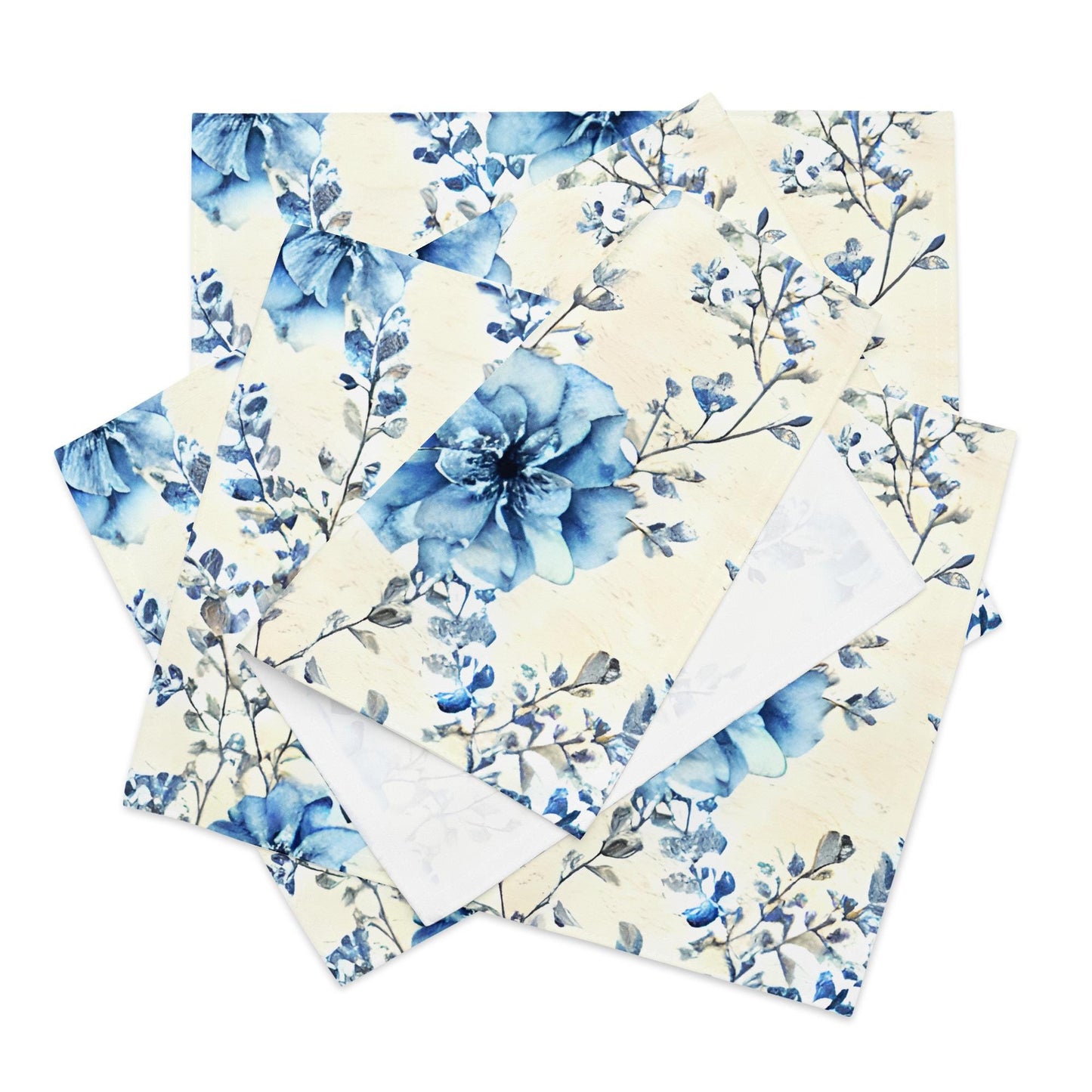 Blue Floral Placemat Set: Water-Resistant Table Mats, Set of 4