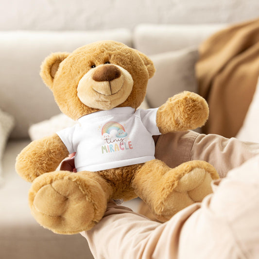 Tiny Miracle Teddy Bear with T-Shirt, Baby Shower Plushie