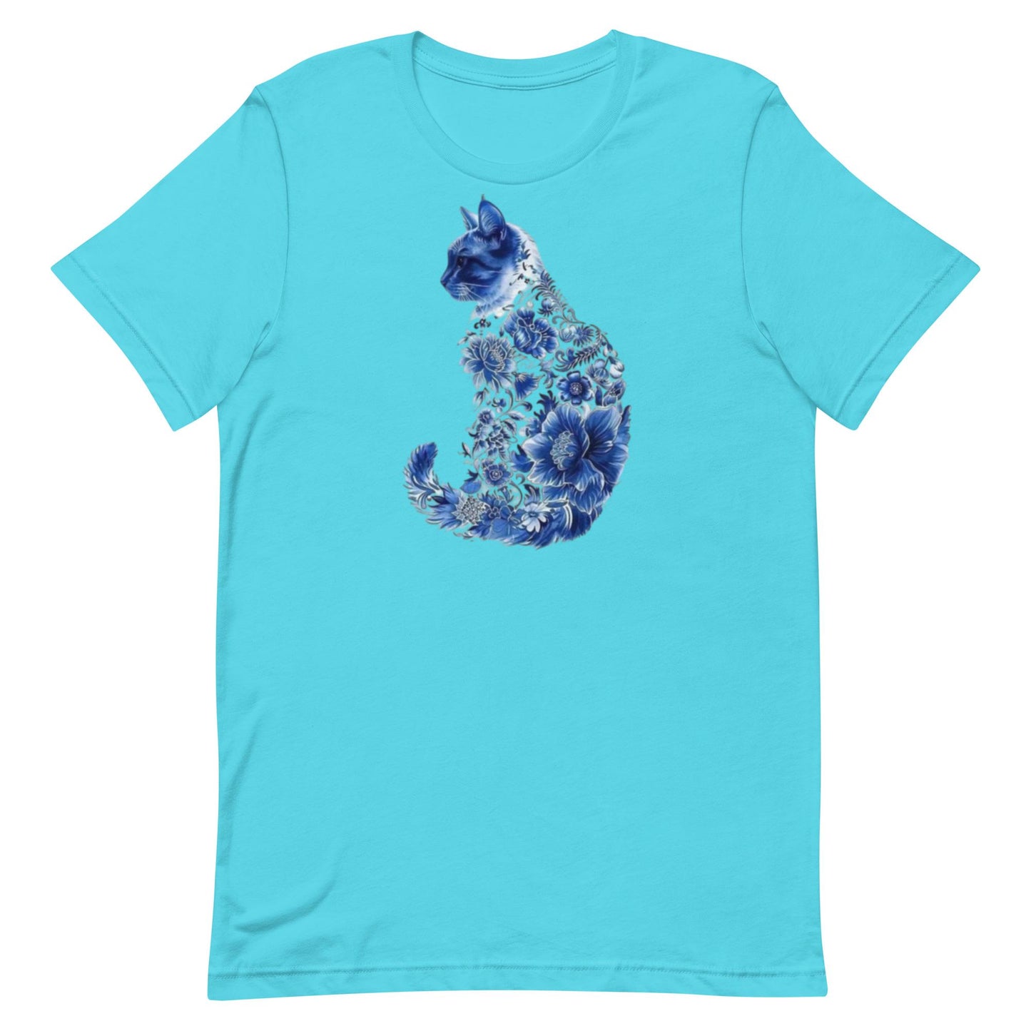 Blue Floral Cat Unisex t-shirt