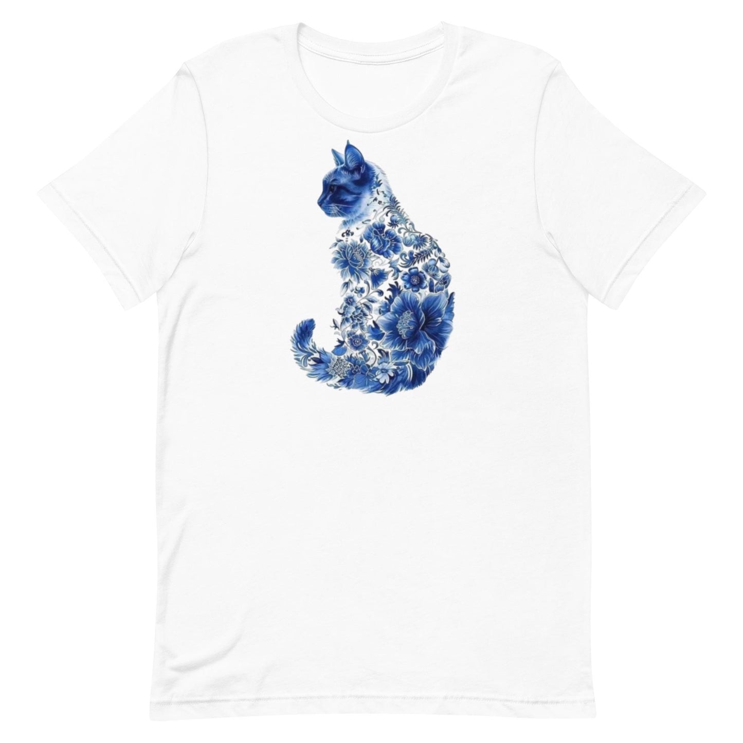 Blue Floral Cat Unisex t-shirt