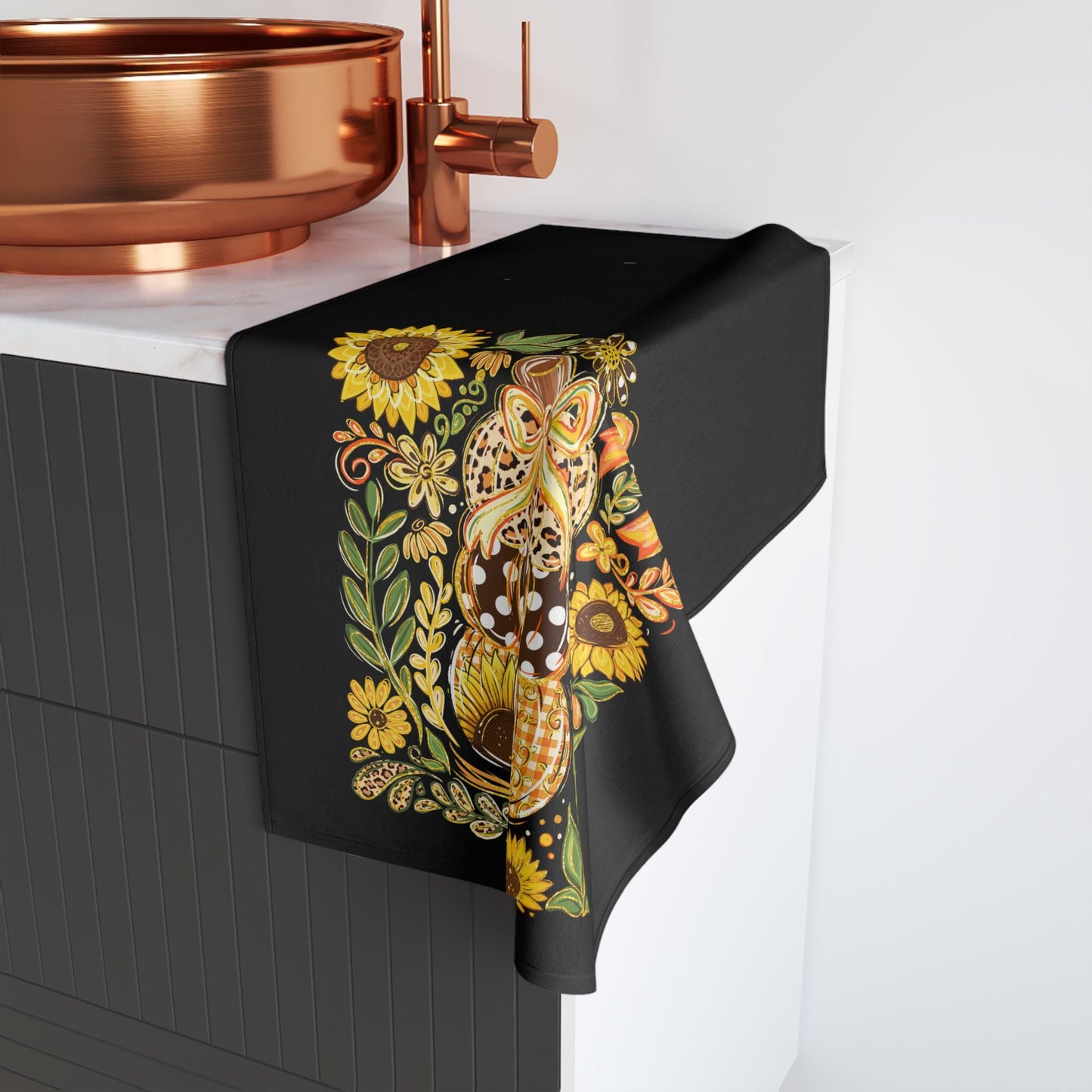 Sunflower Garden Hand Towel, Rustic Farmhouse Kitchen Decor