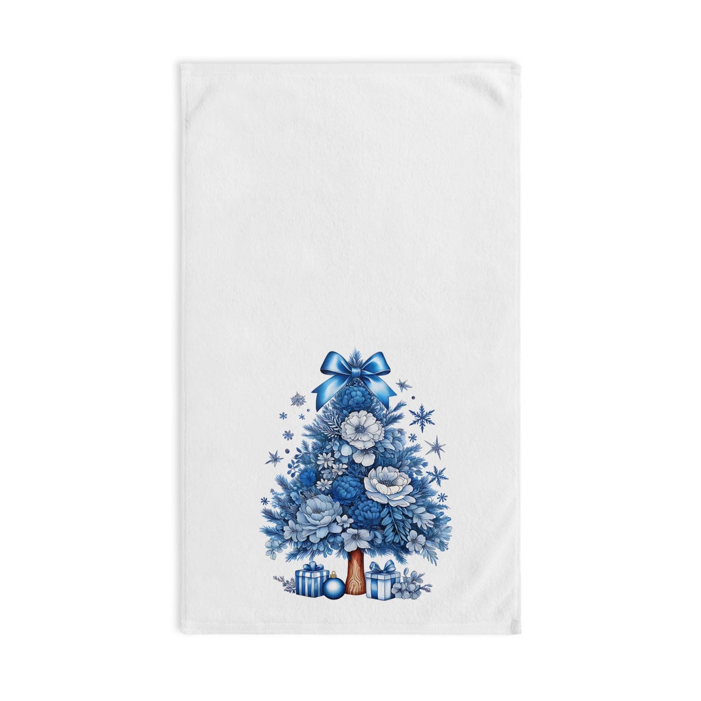 Floral Christmas Tree Hand Towel | Blue Holiday Decor