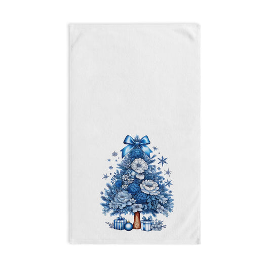 Floral Christmas Tree Hand Towel | Blue Holiday Decor