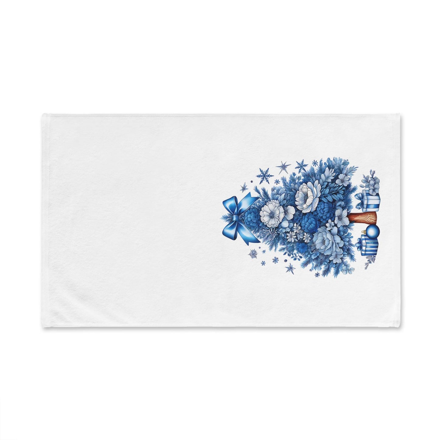 Floral Christmas Tree Hand Towel | Blue Holiday Decor
