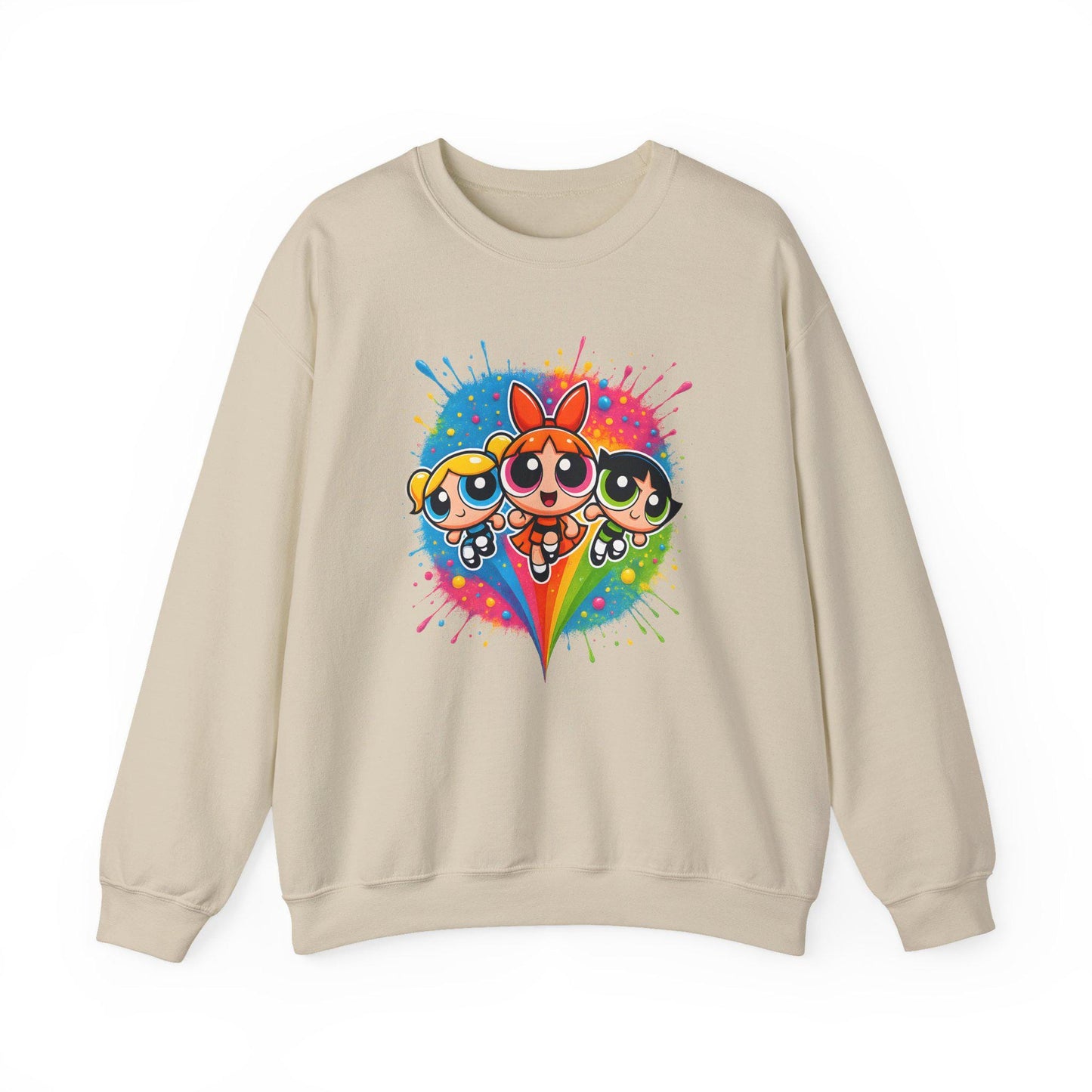 Embroidered Cartoon Sweatshirt: Retro Powerpuff Girls Crewneck