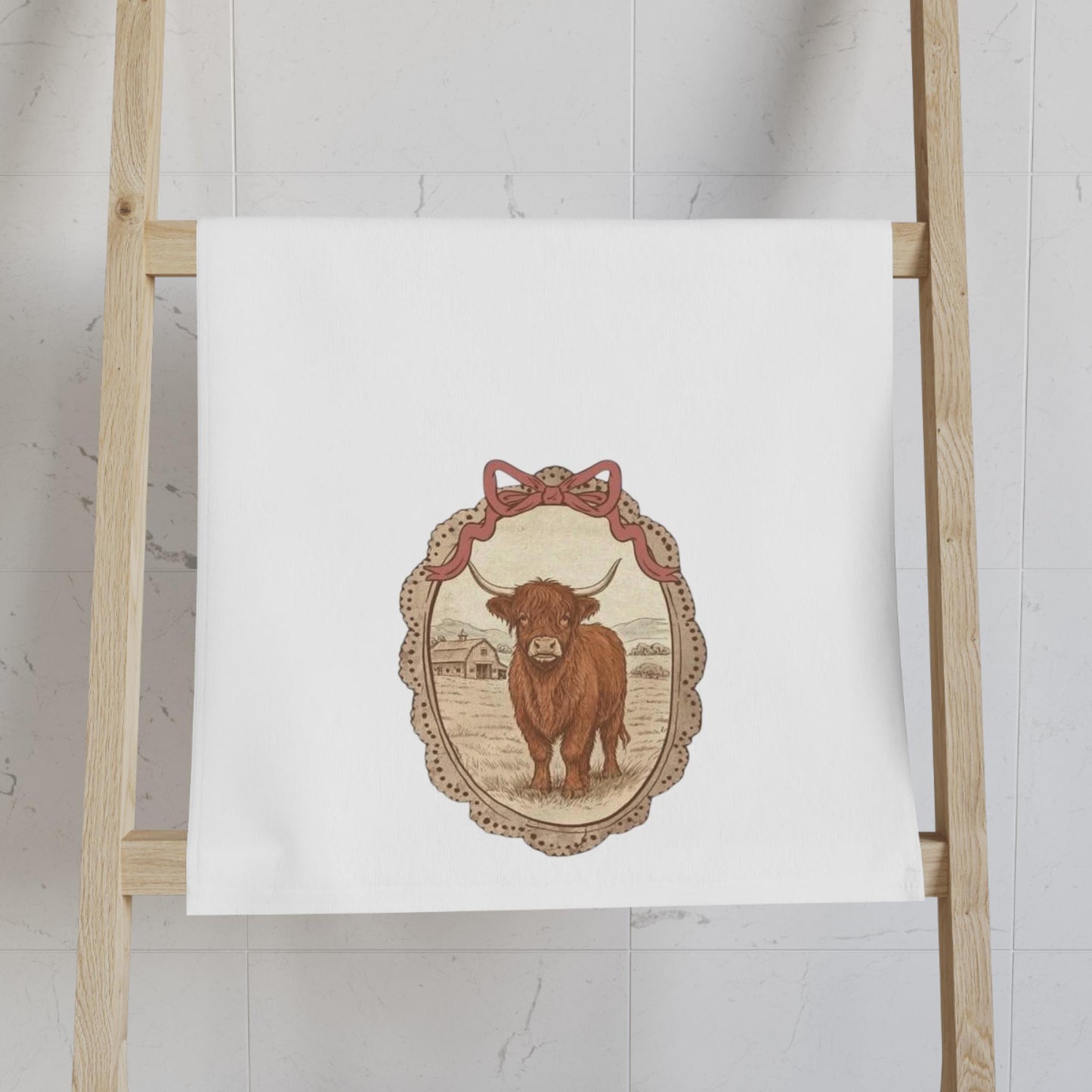 Highland Cow Hand Towel  Vintage Rustic Country Farmhouse Tea Towel