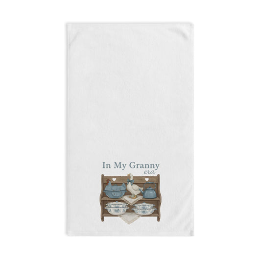 In My Granny Era Hand Towel  Vintage Country Kitchen Shelf Blue Pottery Towel