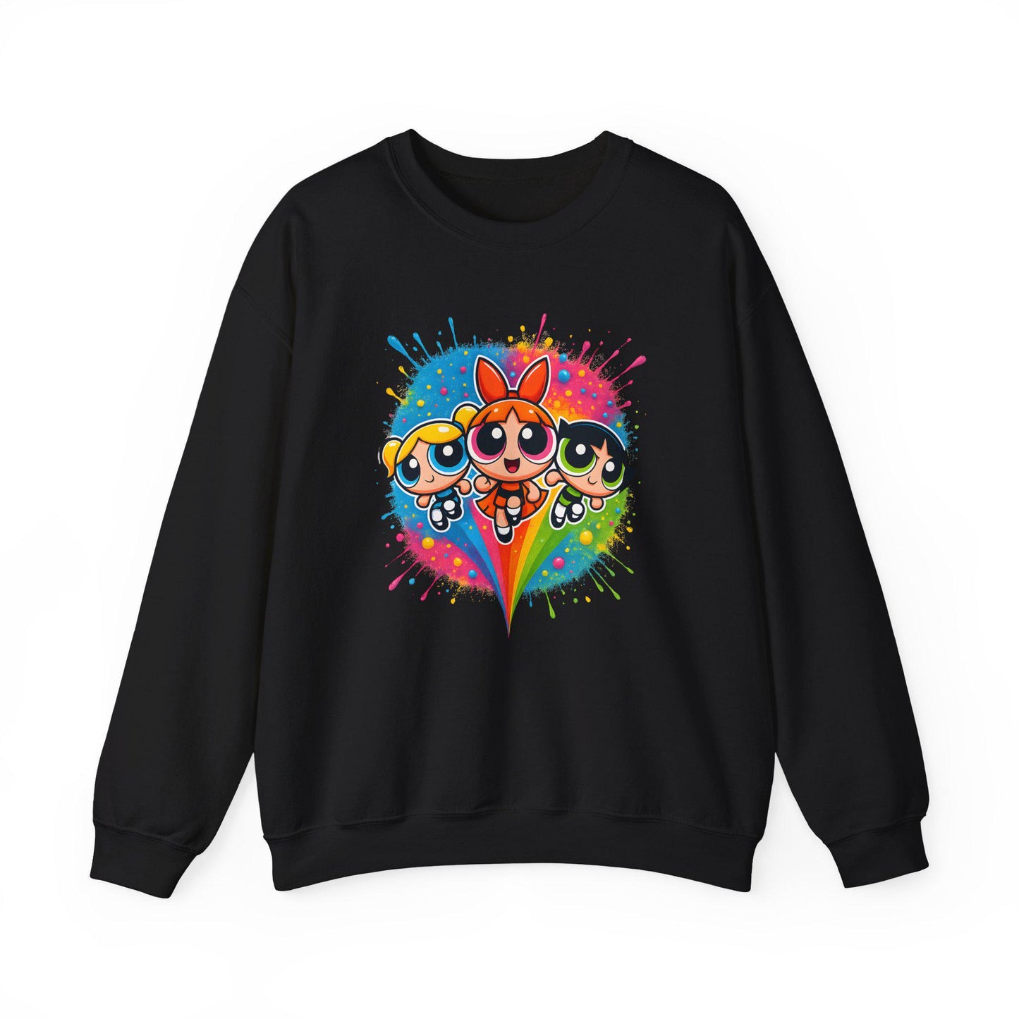 Embroidered Cartoon Sweatshirt: Retro Powerpuff Girls Crewneck