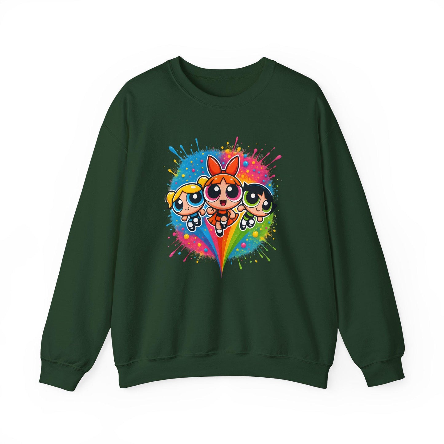 Embroidered Cartoon Sweatshirt: Retro Powerpuff Girls Crewneck