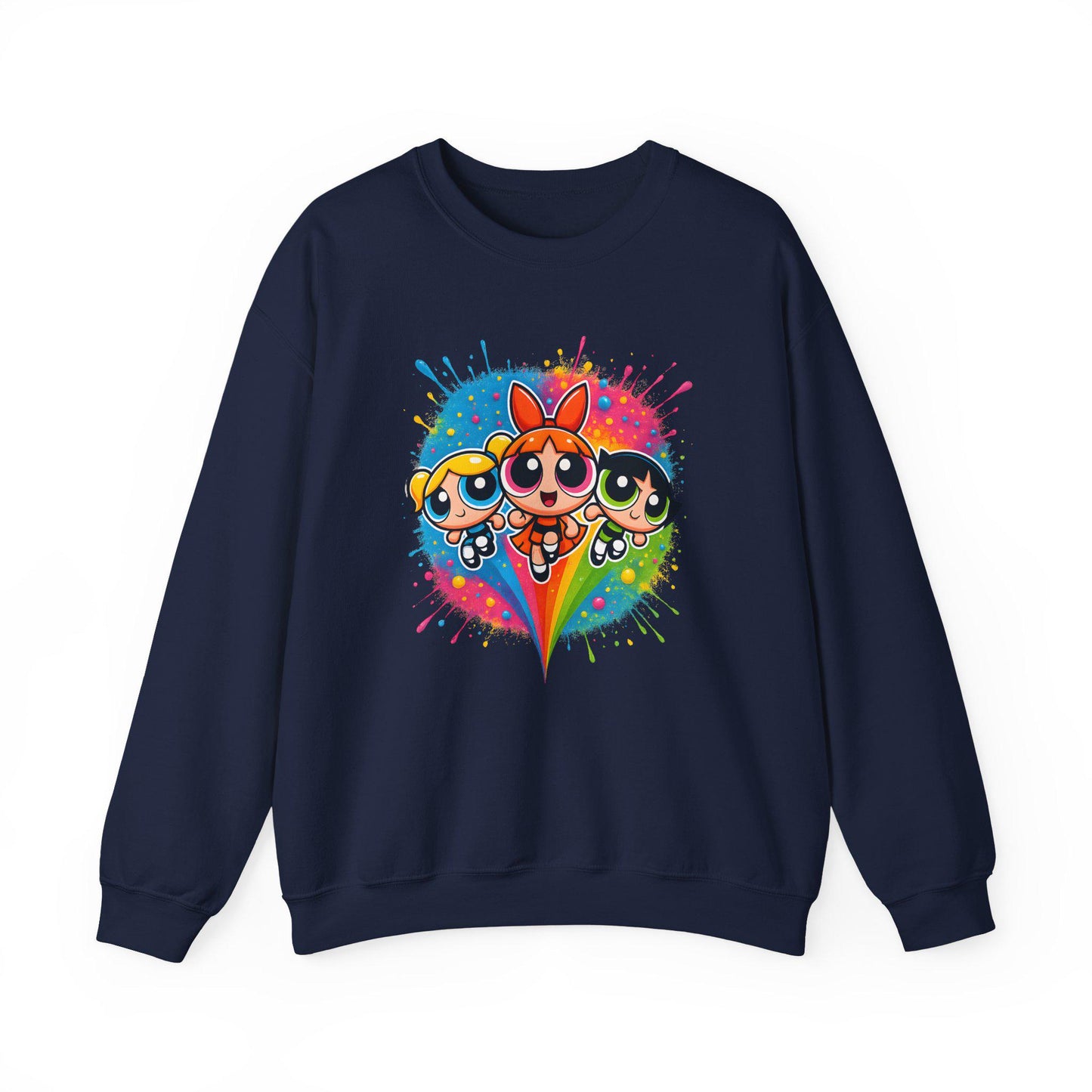 Embroidered Cartoon Sweatshirt: Retro Powerpuff Girls Crewneck