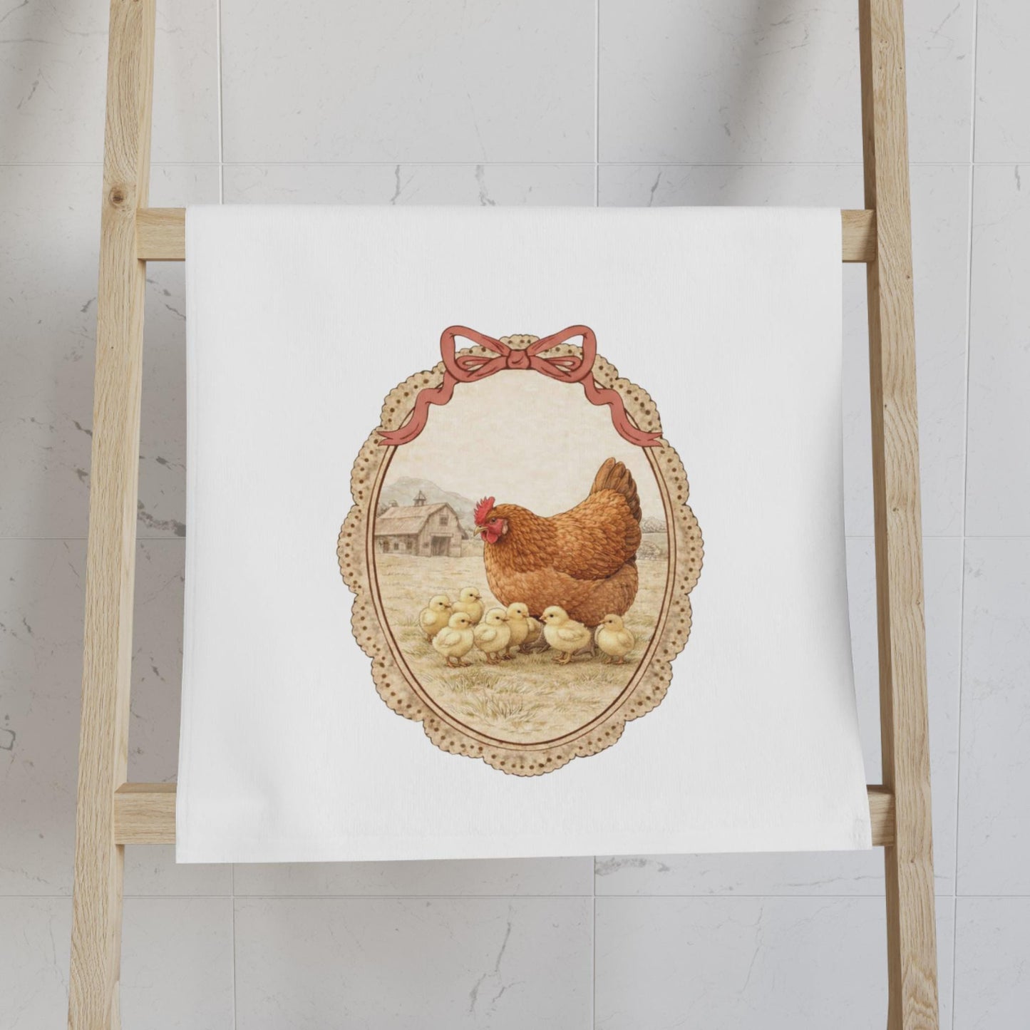 Mama Hen and Chicks Hand Towel Farmhouse Chicken Kitchen Country Decor Towel