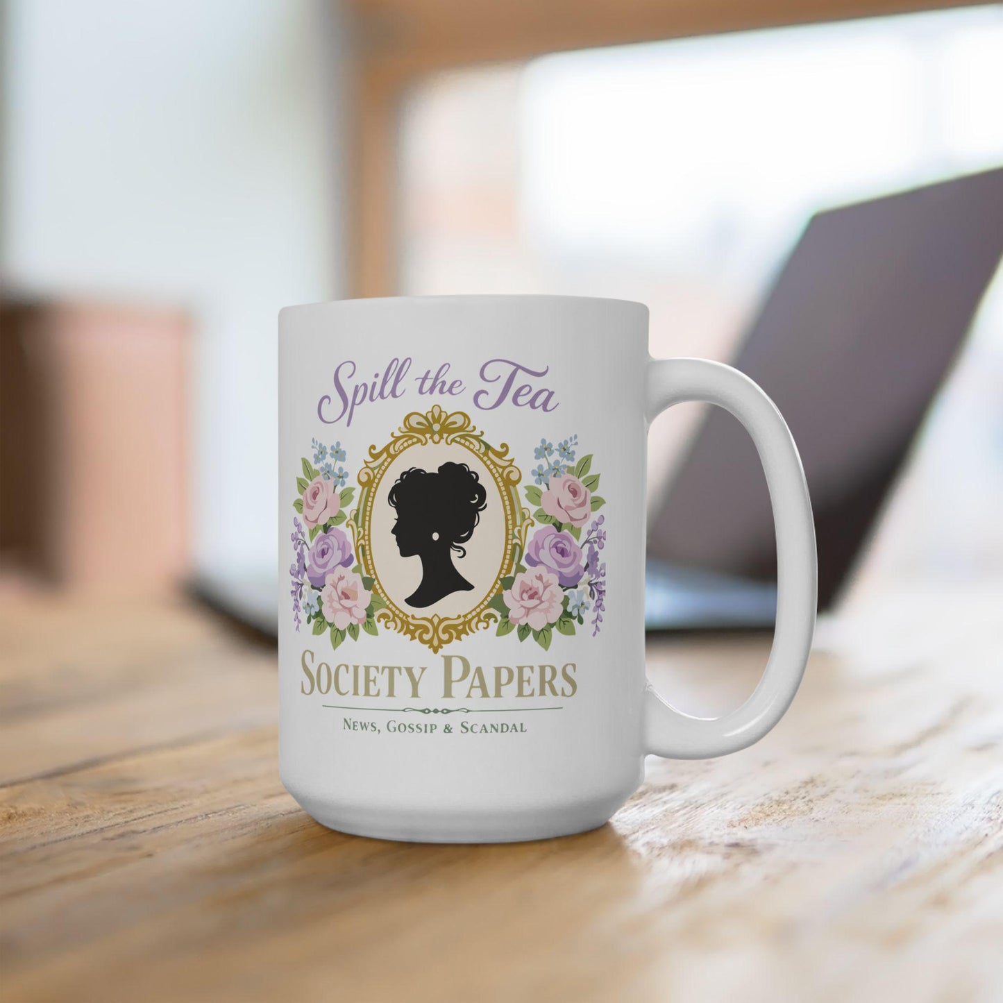 Sisters of Tea Society Mug  Spill the Tea Society Papers Floral Vintage Portrait Ceramic Coffee Mug Coffee Lover