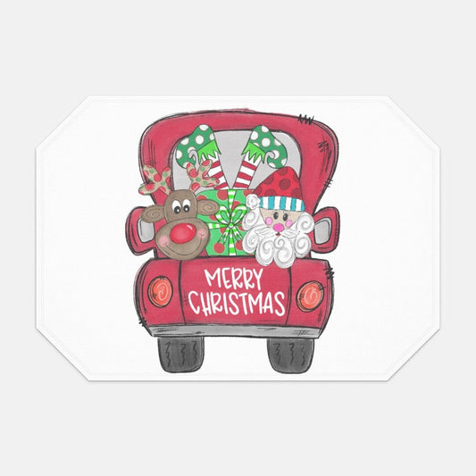 Vintage Red truck Merry Christmas with Santa, elf, reindeerPlacemat