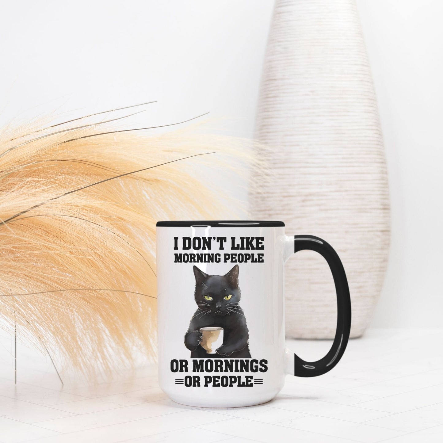 Dont like Mornings  Mug Deluxe 15oz. (Black + White)