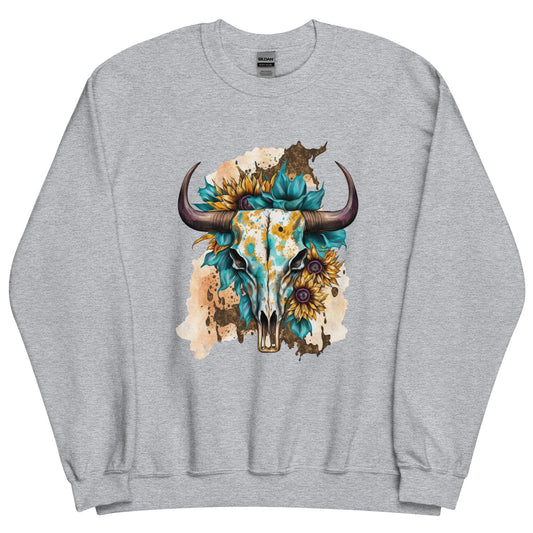 Western Skull with sunflowers Unisex Sweatshirt