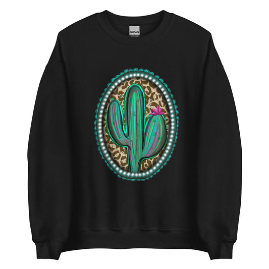Western Brooch with cactus and leopard print Unisex Sweatshirt