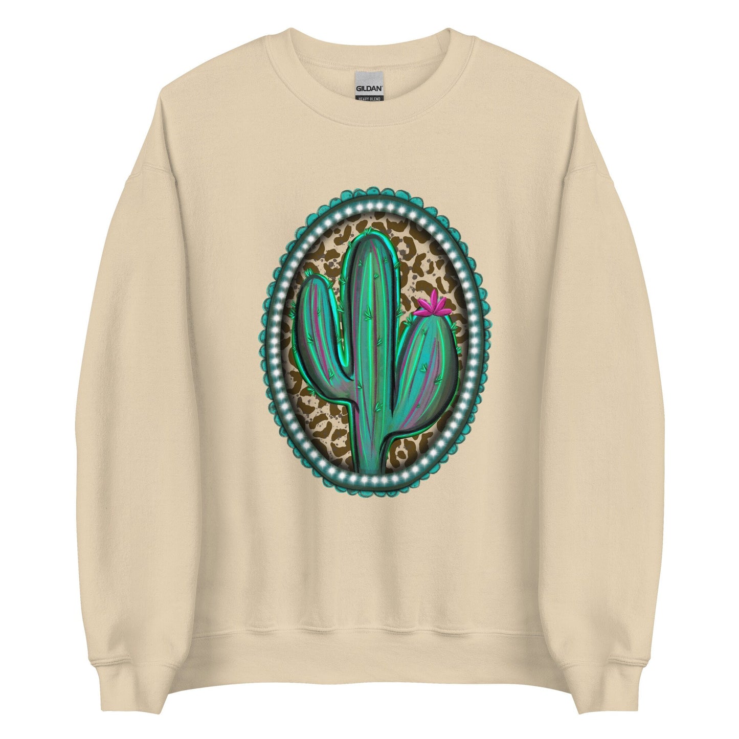 Western Brooch with cactus and leopard print Unisex Sweatshirt