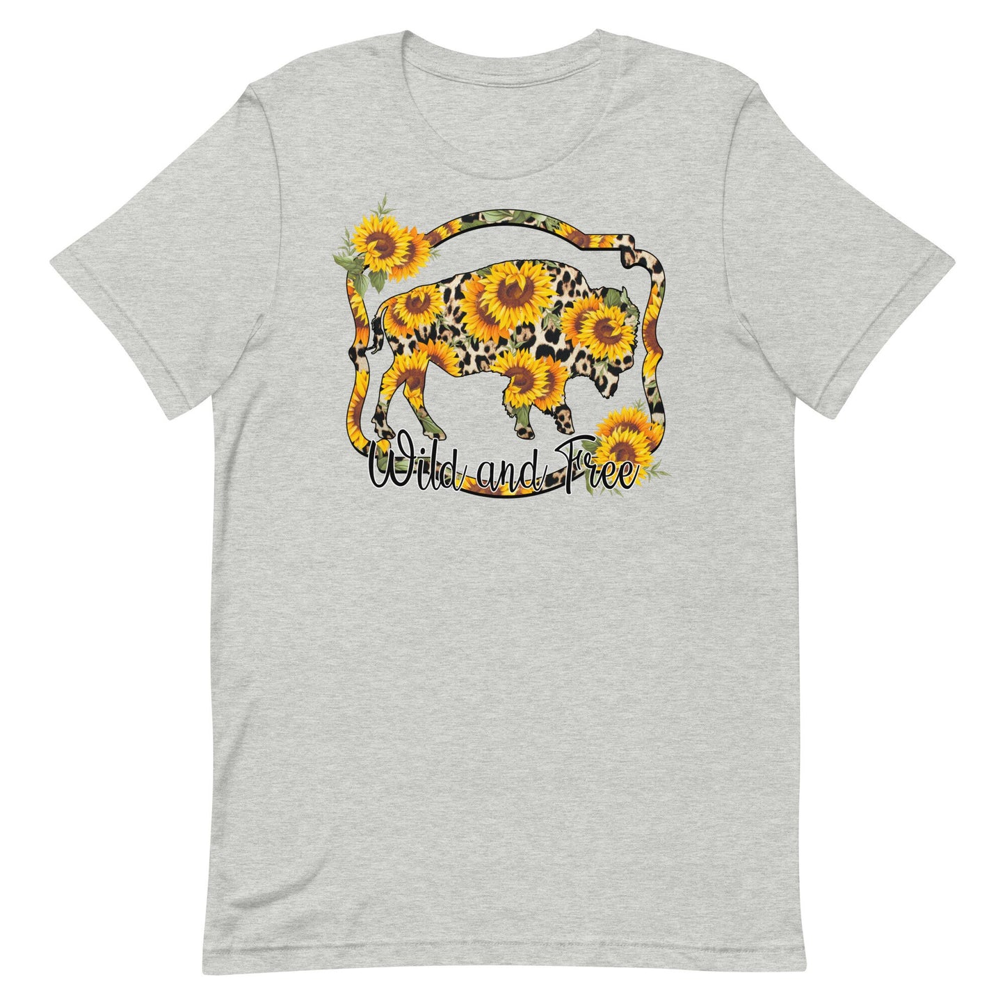 Wild and Free Western Bufflo Print with sunflowers Unisex t-shirt