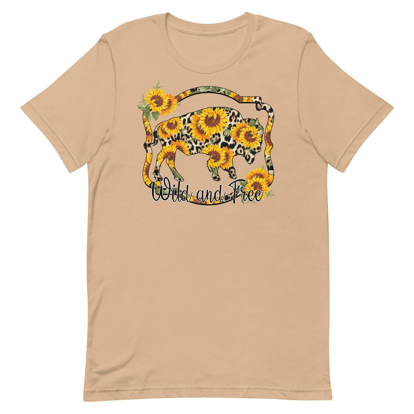 Wild and Free Western Bufflo Print with sunflowers Unisex t-shirt