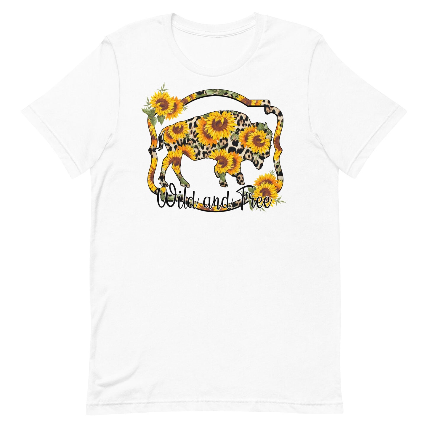 Wild and Free Western Bufflo Print with sunflowers Unisex t-shirt