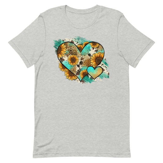 Turquoise, heart , and sunflowers Unisex t-shirt