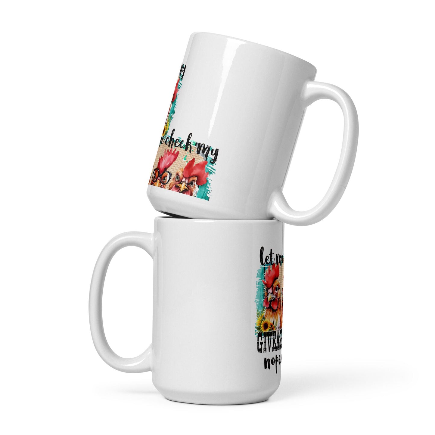 Giveashitmeter Chickens White glossy mug