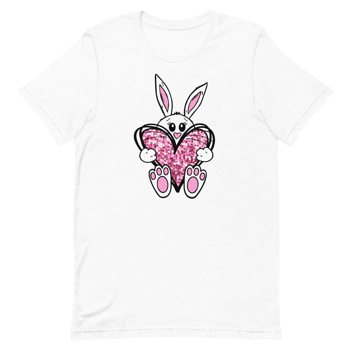 Some Bunny Loves You . Bunny holding  faux glitter heart Unisex t-shirt