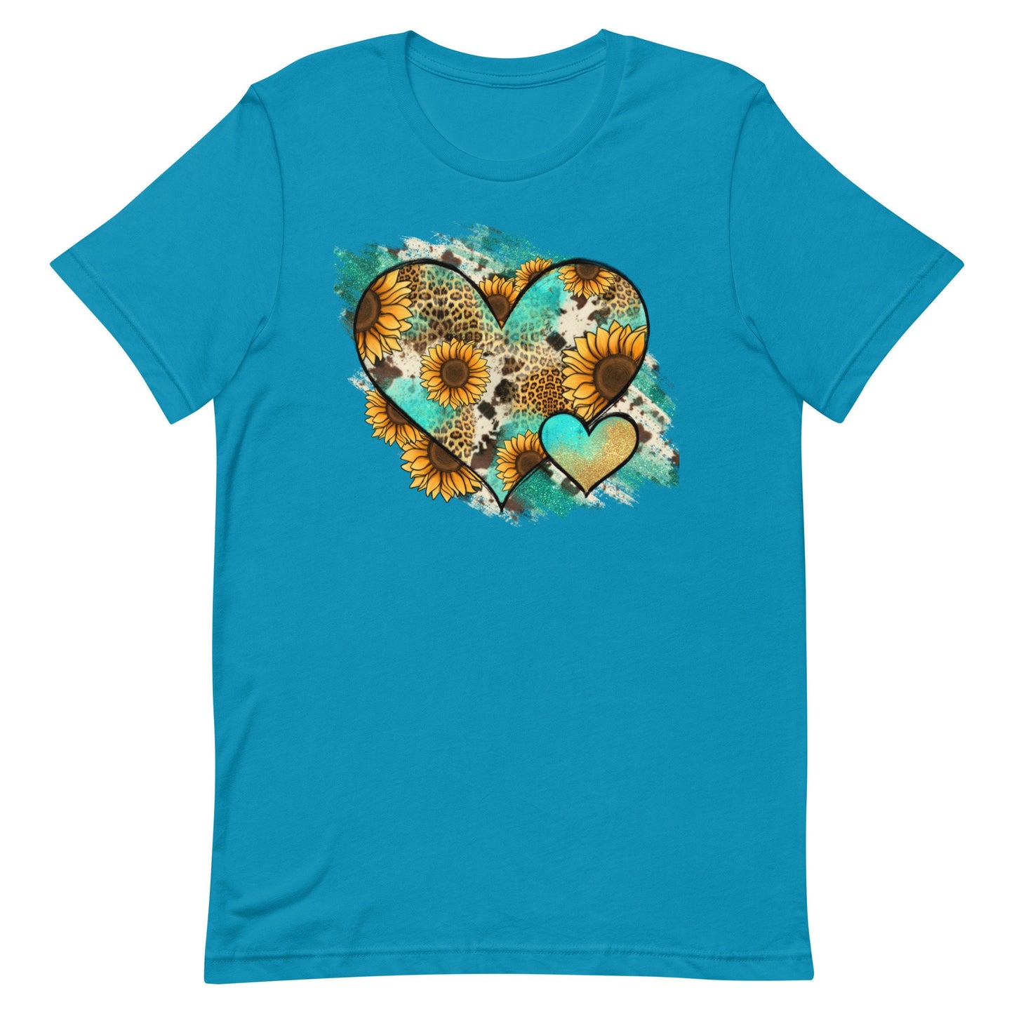 Turquoise, heart , and sunflowers Unisex t-shirt