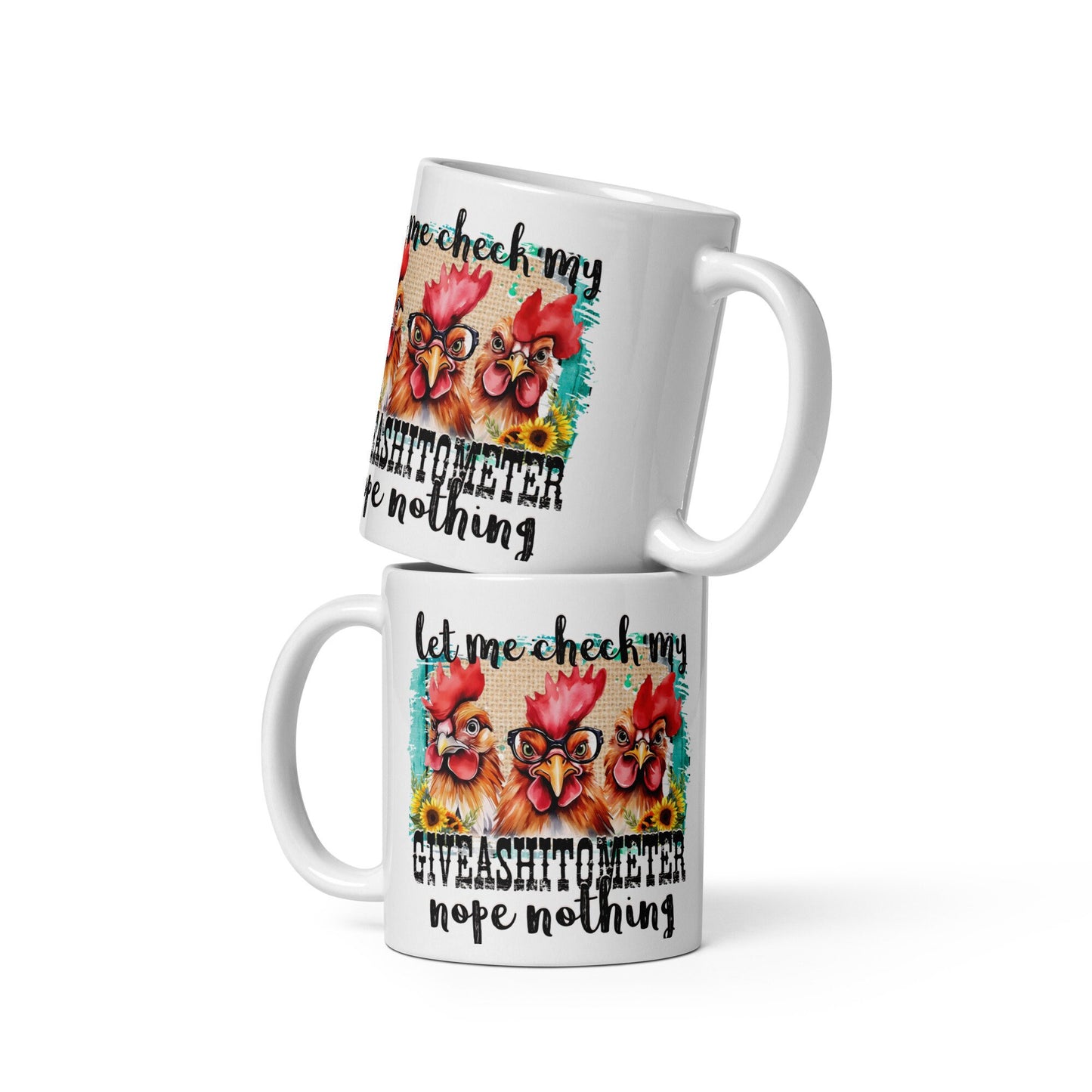 Giveashitmeter Chickens White glossy mug