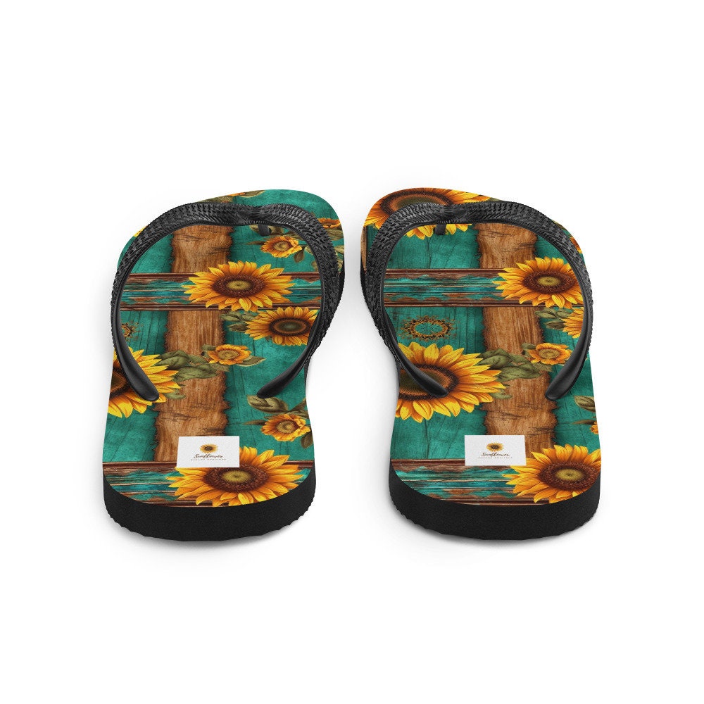 Turquoise and Sunflowers Flip-Flops