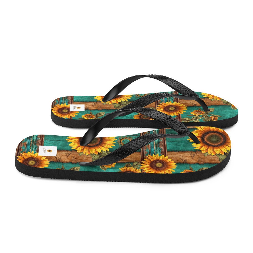 Turquoise and Sunflowers Flip-Flops