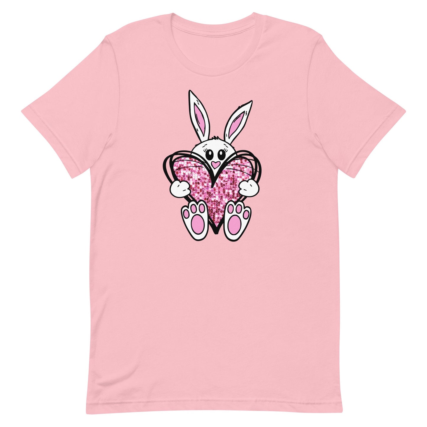Some Bunny Loves You . Bunny holding  faux glitter heart Unisex t-shirt