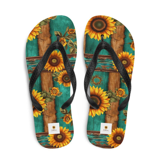 Turquoise and Sunflowers Flip-Flops