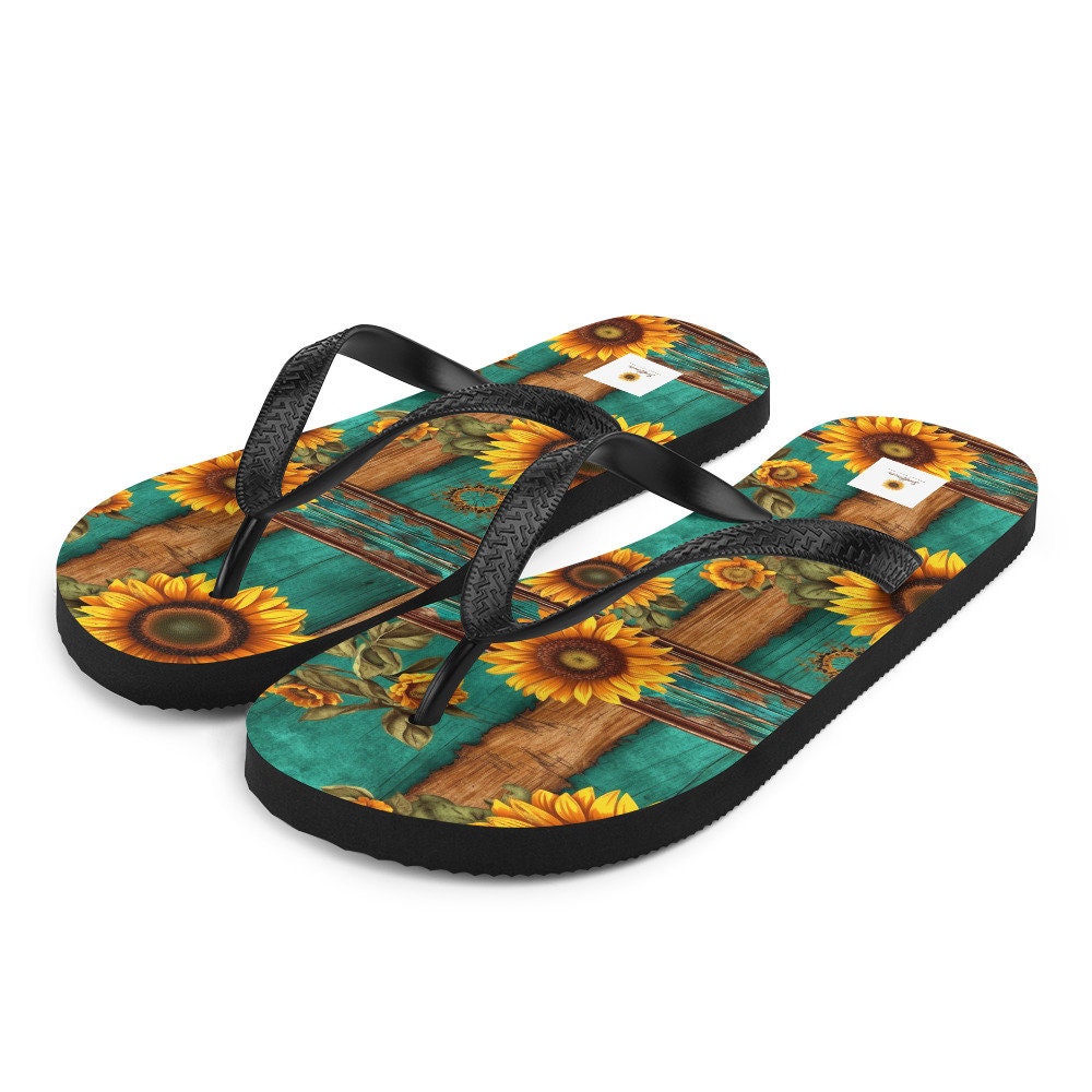 Turquoise and Sunflowers Flip-Flops