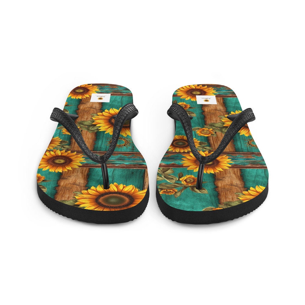 Turquoise and Sunflowers Flip-Flops