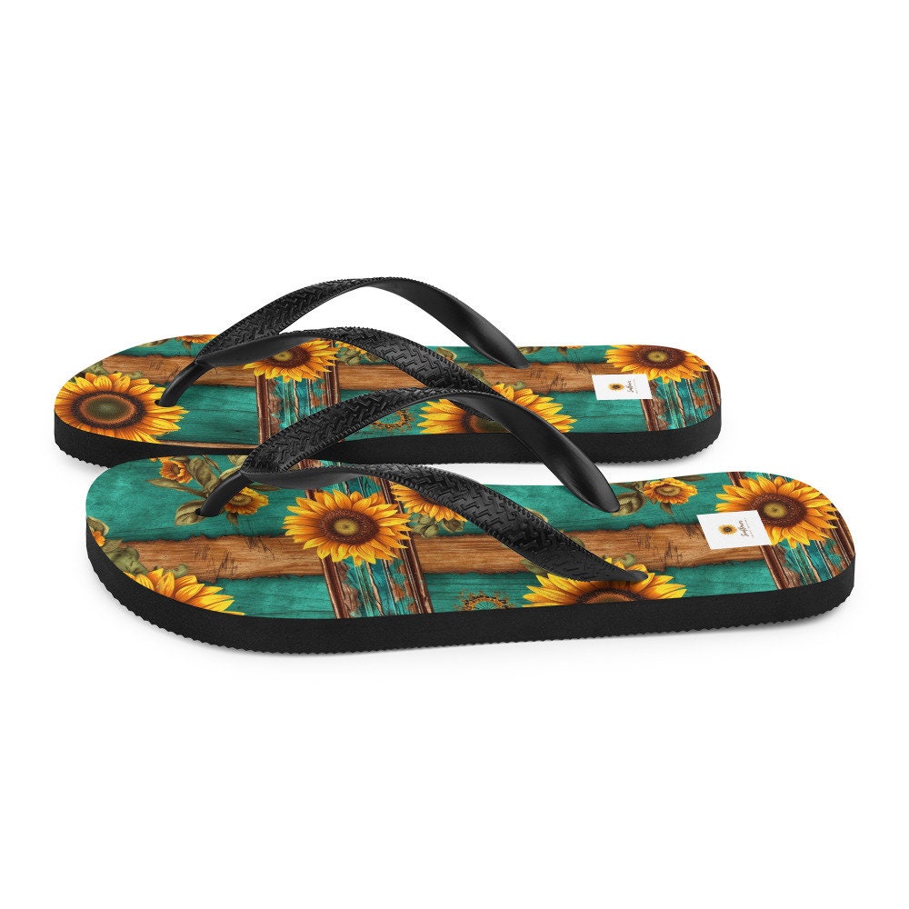 Turquoise and Sunflowers Flip-Flops