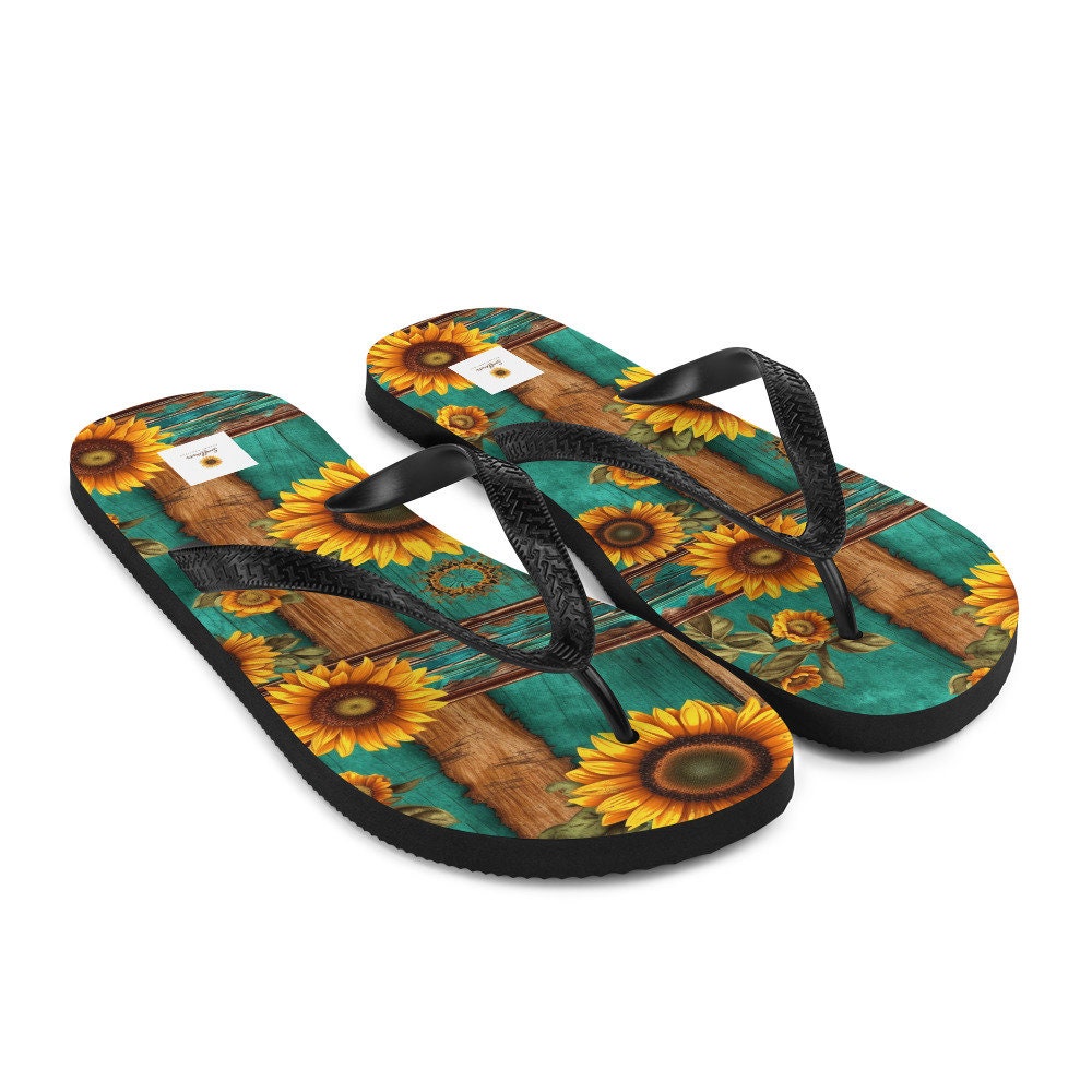 Turquoise and Sunflowers Flip-Flops